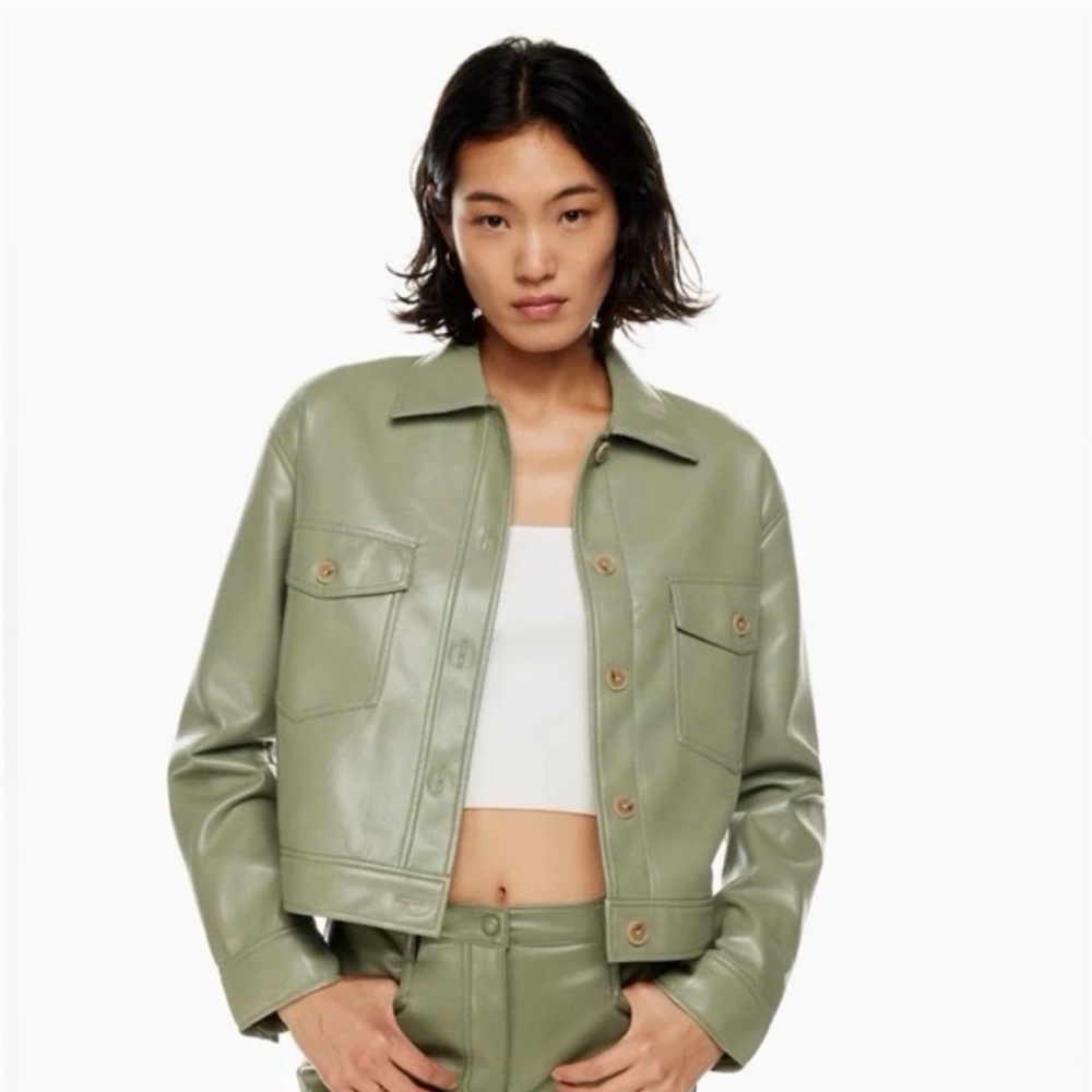 Wilfred Sage Green Faux Cropped Leather Jacket